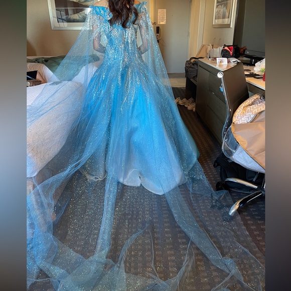 Ombre Blue Off-shoulder Gown w/ Gems - For Prom, Quincenera, etc. - Picture 2 of 3